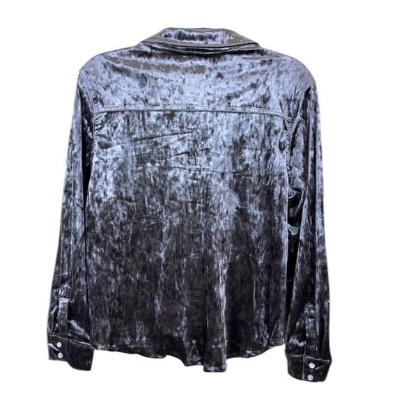 NWT OAT NY Contemporary Grey Velvet Western Style Cropped Snap Shirt Size M - Picture 4 of 15